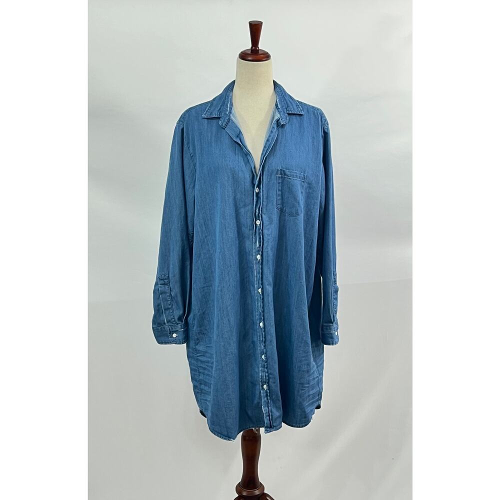 FRANK & EILEEN Sz XL Denim Mary Shirt Dress Stonewashed Vintage Tattered - Picture 8 of 9